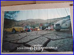 Affiche publicitaire constructeur Citroën 2CV, la Dyane, la Méhari et Méhari 4X4