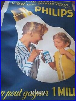 Affiche publicitaire vintage en toile (assez rare) Marque Philips
