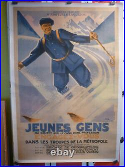 Affiche ski chasseur Alpin eric de Coulomb vers 1920 entoilée