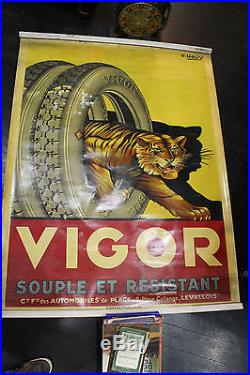 Affiche sur zinc pour les pneumatiques de la marque VIGOR signé Houy