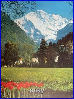 Affiche tourisme SUISSE INTERLAKEN Montagne Switzerland Schweiz 64x101cm 70's