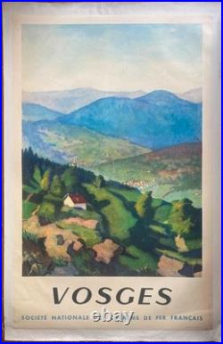 Affiche tourisme entoilée VOSGES Chemin de Fer SNCF BENITO 63x100cm 1945