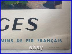 Affiche tourisme entoilée VOSGES Chemin de Fer SNCF BENITO 63x100cm 1945