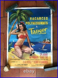 Affiche vacances Polynesiennes à TANGER signe Jean MASCII 29,8 X 40
