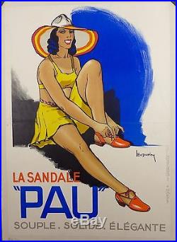 Affichette Lithographique 1930 SANDALE PAU par L. Dupin entoile TBE