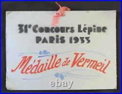 Affichette cartonnée 31ème CONCOURS LEPINE 1933 Médaille de Vermeil PARIS