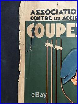 Ancienne Affiche Art Déco ca. 1935 COUPEZ LE COURANT signée Olivier rare