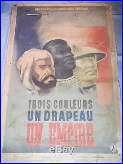 Ancienne Affiche Colonie TROIS COULEURS UN DRAPEAU UN EMPIRE Coloniale