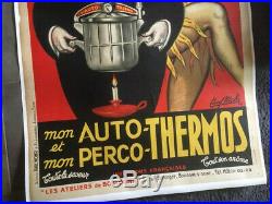 Ancienne Affiche Entoilee Auto Thermos Paul Mohr Josephine Baker