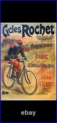 Ancienne Affiche Entoilée Publicitaire Cycles Rochet & Old advertising poster