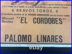 Ancienne Affiche Espagnole De Corrida Originale 1975 El Cordobés Palomo Linares