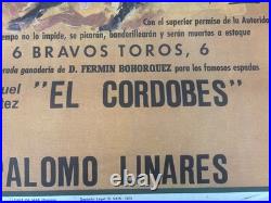 Ancienne Affiche Espagnole De Corrida Originale 1975 El Cordobés Palomo Linares