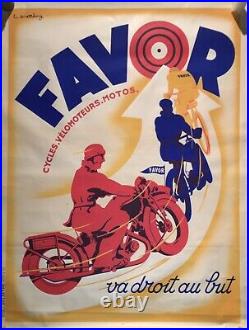 Ancienne Affiche Publicitaire Moto, Velo FAVOR