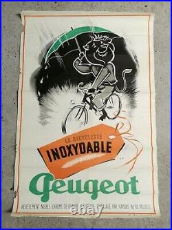 Ancienne Affiche Publicitaire la Bicyclette Inoxydable PEUGEOT signé LV vintage