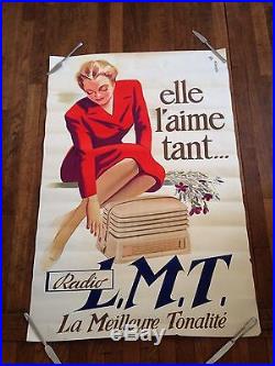 Ancienne Grande affiche vintage pin up tsf radio LMT