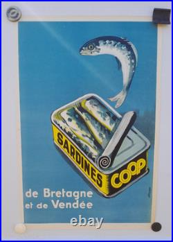 Ancienne affiche GRIEDER 60 x 40 SARDINE DE BRETAGNE ET DE VENDEE année 40-50
