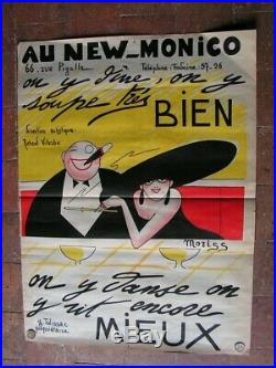 Ancienne affiche cabaret new monico 66 rue Pigalle Paris illustrateur Moriss