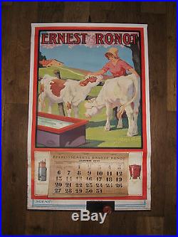 Ancienne affiche calendrier fromage ferme agriculture ernest ronot 1929