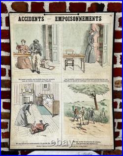 Ancienne affiche carte Deyrolle Accidents Empoisonnements pédagogique