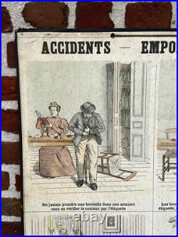 Ancienne affiche carte Deyrolle Accidents Empoisonnements pédagogique