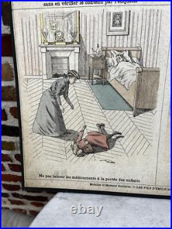 Ancienne affiche carte Deyrolle Accidents Empoisonnements pédagogique