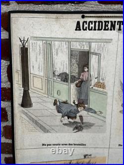 Ancienne affiche carte Deyrolle Accidents Rue pédagogique