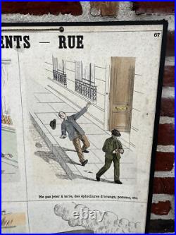 Ancienne affiche carte Deyrolle Accidents Rue pédagogique