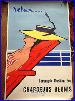 Ancienne affiche original vintage poster RELAX RENE GRUAU BATEAU PAQUEBOT