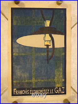 Ancienne affiche propagande circa 1917 Français économisez le gaz Ville de Paris