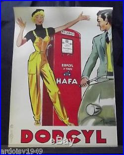 Ancienne affiche pub HAFA DOPCYL par BRENOT pin-up pompe a essece