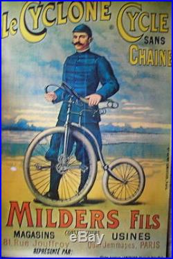Ancienne affiche publicité de vélo MILDERS Fils LE CYCLONE Cycle sans chaine