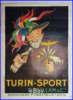 Ancienne affiche publicitaire Apéritif TURIN-SPORT P. TAILLAN à Sète MICH