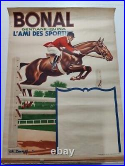 Ancienne affiche publicitaire apéritif gentiane quina Bonal 1950 équitation