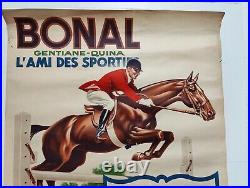 Ancienne affiche publicitaire apéritif gentiane quina Bonal 1950 équitation