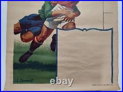 Ancienne affiche publicitaire apéritif gentiane quina Bonal 1950 rugby