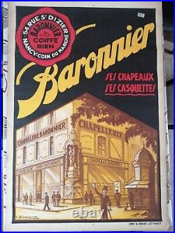 Ancienne affiche publicitaire chapellerie Baronnier à Nancy signée Husson 2