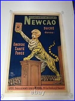 Ancienne affiche publicitaire déjeuner Newcao Georges Clémenceau d'après Ogé