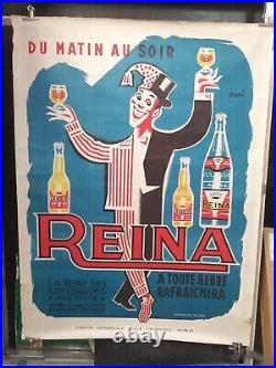 Ancienne affiche publicitaire limonade Reina Lille illustration de Cerutti