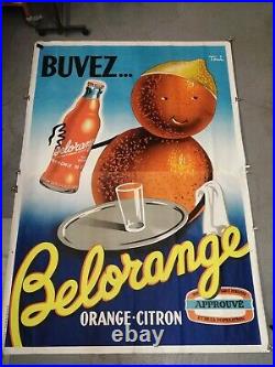 Ancienne affiche publicitaire orange citron Belorange 240x160 de Toni de 1950
