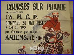 Ancienne affiche sport moto cross courses sur prairie 1956 Amiens M. Chauveau