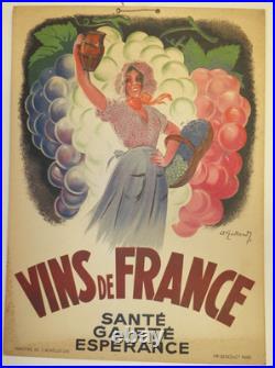 André GALLAND Vins de France, affichette cartonnée originale datée 1937