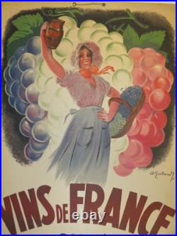 André GALLAND Vins de France, affichette cartonnée originale datée 1937