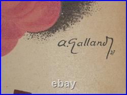 André GALLAND Vins de France, affichette cartonnée originale datée 1937
