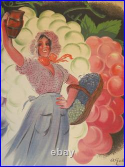 André GALLAND Vins de France, affichette cartonnée originale datée 1937