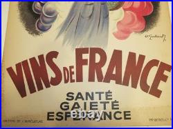 André GALLAND Vins de France, affichette cartonnée originale datée 1937