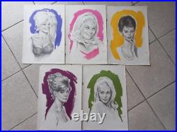 Aslan Lot De 5 Affiches / Posters Dessins Au Crayon Papier Sur Fond Couleur