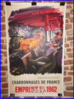 Authentique Affiche Ancienne Charbonnages De France Emprunt 5% 1962