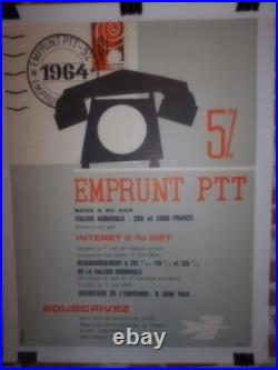 Authentique Affiche Ancienne Emprunt 5% Ptt 1964