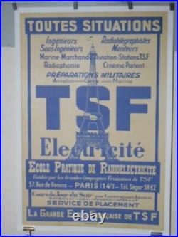Authentique Affiche Ancienne Tsf Electricite -tour Eiffel