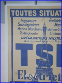 Authentique Affiche Ancienne Tsf Electricite -tour Eiffel